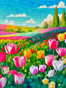 Tulip field Stock Illustration