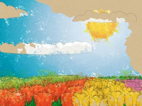 Tulip field under sun Stock Illustration