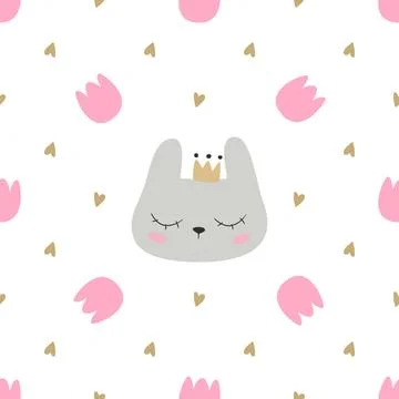 Tulip floral seamless pattern with cute bunny face. Vector illustration. Stock Illustration