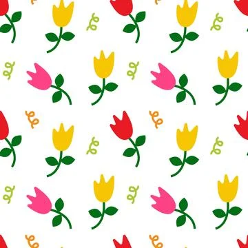 Tulip flower with abstract elements. Seamless pattern Stock Illustration