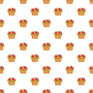 Tulip flower baskets creating seamless pattern background 스톡 일러스트