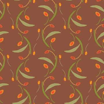 Tulip flower seamless vector pattern in warm color Illustrazione stock