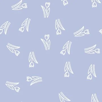Tulip flower spring line seamless pattern Stock Illustration