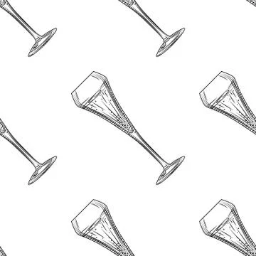 Tulip glass seamless pattern. Sparkling wine glass. Hand drawn empty champagn Stock Illustration