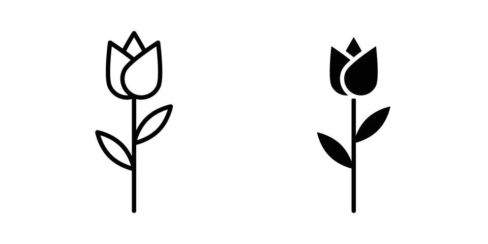 Tulip icon solid, line, and editable vector set. Stock Illustration