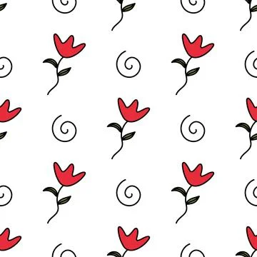 Tulip pattern with scribble-style curl on white background Stock Illustration