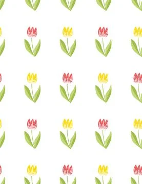 Tulip. Seamless pattern with pink and yellow flowers. Flat, cartoon, vector Illustrazione stock