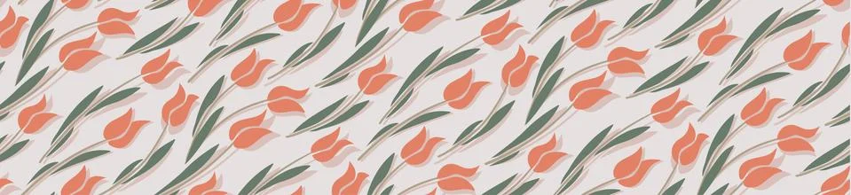 Tulip seamless pattern. Simple flower on beige background. Floral vector Stock Illustration