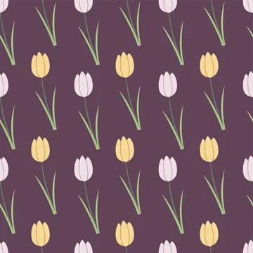 Tulip seamless pattern vector hand drawn flat floral background spring flower 스톡 일러스트