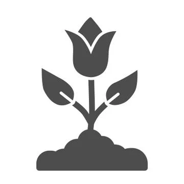 Tulip solid icon, spring flowers concept, Tulip bud with leaves sign on white Stockillustratie