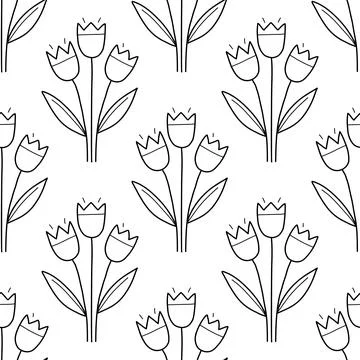 Tulip spring seamless pattern vector doodle illustration 스톡 일러스트