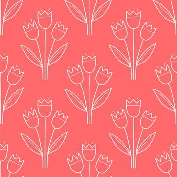 Tulip spring seamless pattern vector doodle illustration. Illustrazione stock