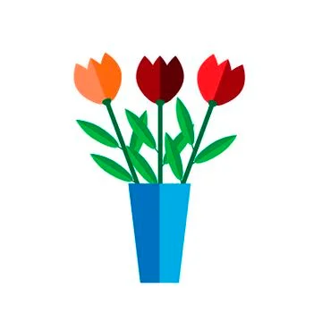 Tulip vase on white background flat Stock Illustration