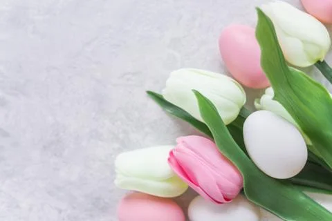 Tulips and Easter eggs Stock Photos