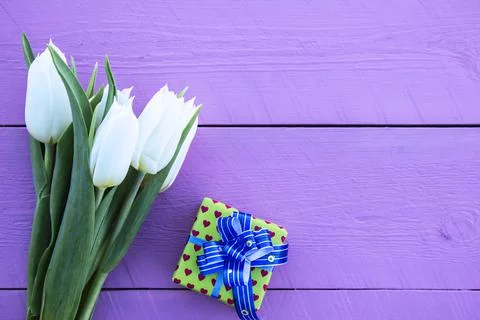Tulips and gift Stock Photos