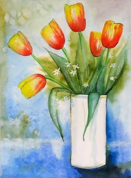 Tulips aquarella Stock Photos