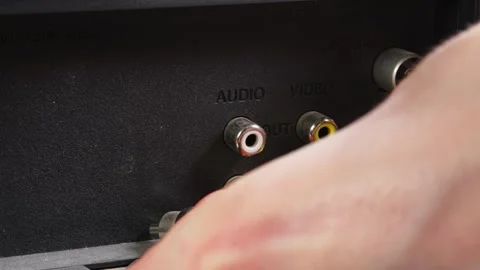 Tulips are inserted into the equipment, plugs are inserted into the VCR Stock Footage 265014814