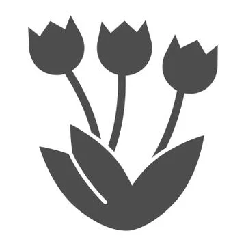 Tulips bouquet solid icon. Three beautiful blossoming tulip flowers glyph style Stockillustratie