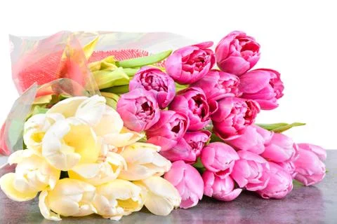 Tulips bouquets on the table Stock-Fotos