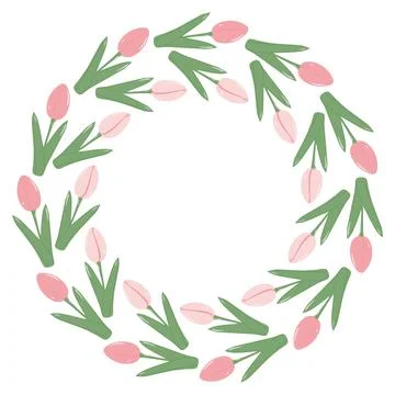 Tulips Circle border in trendy soft pink and green Round Frame with copy space 스톡 일러스트