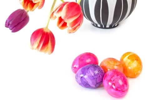 Tulips with easter eggs Foto stock