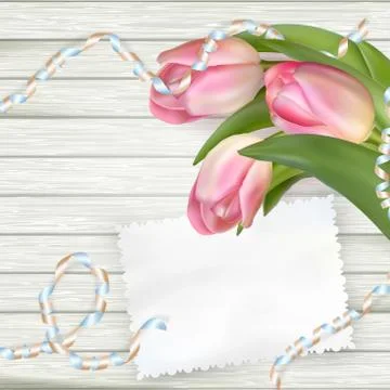 Tulips lying on a white textured table. EPS 10 Illustrazione stock