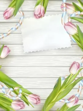 Tulips lying on a white textured table. EPS 10 Illustrazione stock
