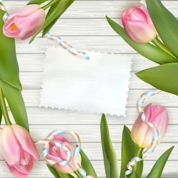 Tulips lying on a white textured table. EPS 10 Illustrazione stock