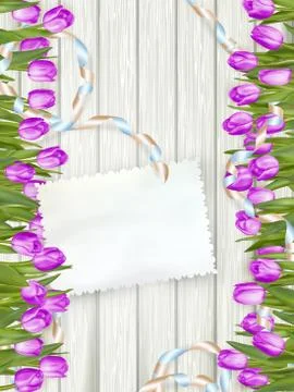 Tulips lying on a white textured table. EPS 10 Illustrazione stock