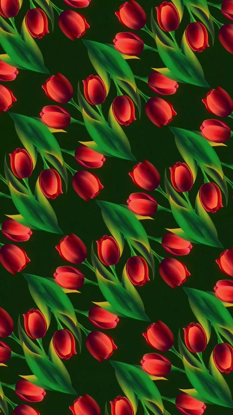 Tulips pattern on dark green background Stock Footage 328996673