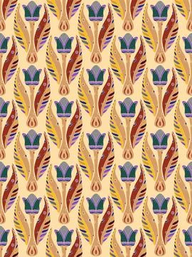 Tulips. Seamless floral pattern with stylized decorative flowers and leaves i Stock Illustration
