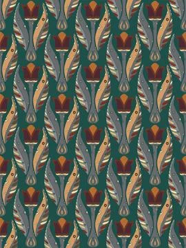 Tulips. Seamless floral pattern with stylized decorative flowers and leaves i Stock Illustration