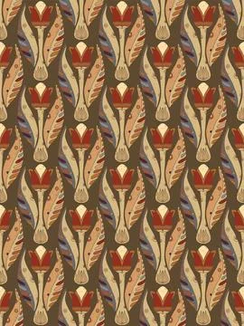 Tulips. Seamless floral pattern with stylized decorative flowers and leaves i Stock Illustration