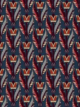 Tulips. Seamless floral pattern with stylized decorative flowers and leaves i Stock Illustration