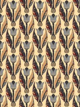 Tulips. Seamless floral pattern with stylized decorative flowers and leaves i Stock Illustration