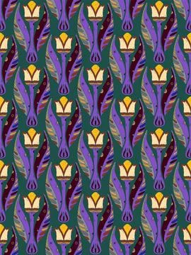 Tulips. Seamless floral pattern with stylized decorative flowers and leaves i Stock Illustration