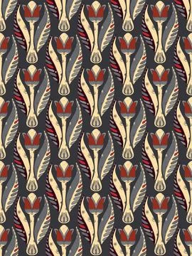 Tulips. Seamless floral pattern with stylized decorative flowers and leaves i Stock Illustration