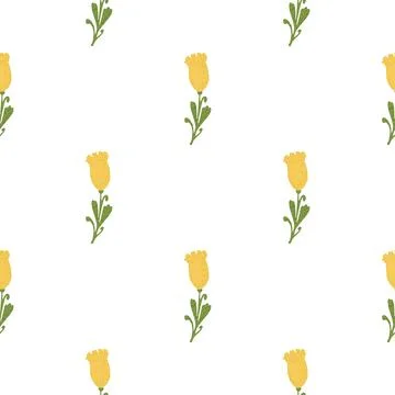 Tulips seamless pattern. Cute hand drawn flowers background. Stock Illustration