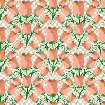 Tulips Seamless Pattern with Green Leaves. Hand Drawn Flowers illustration Stock Illustration