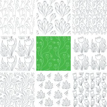 Tulips Seamless Patterns Set Stock Illustration