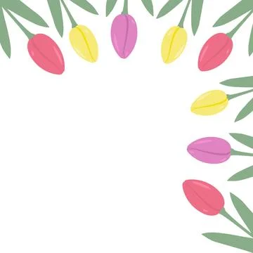 Tulips Top Corner frame border in trendy soft shades. Womens Day or Mothers Day Stock-Illustration