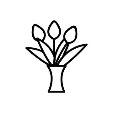 Tulips in a vase icon vector. Isolated contour symbol illustration Stock Illustration