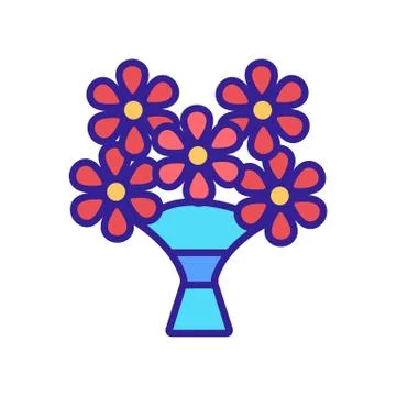 Tulips in a vase icon vector. Isolated contour symbol illustration Illustrazione stock