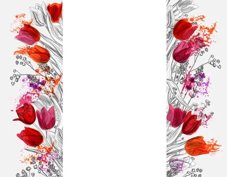 Tulips vector card simple splash colorful sketch Stock Illustration