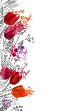 Tulips vector card simple splash colorful sketch Stock Illustration
