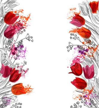 Tulips vector card simple splash colorful sketch Stock Illustration