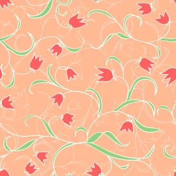 Tulips. Vector floral pattern. Seamless curly texture. Stock Illustration