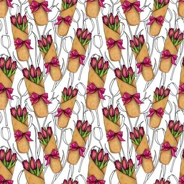 Tulips wrapped in paper pattern Stock Photos
