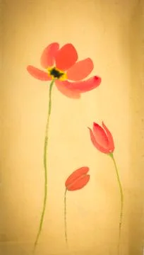 Tulips on a yellow background Stock Illustration