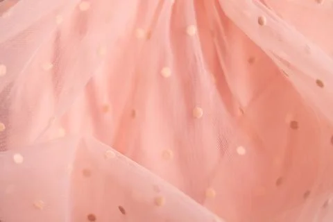 Tulle fabric texture background, textile pattern, pink polka dot on tulle, copy Stock Photos